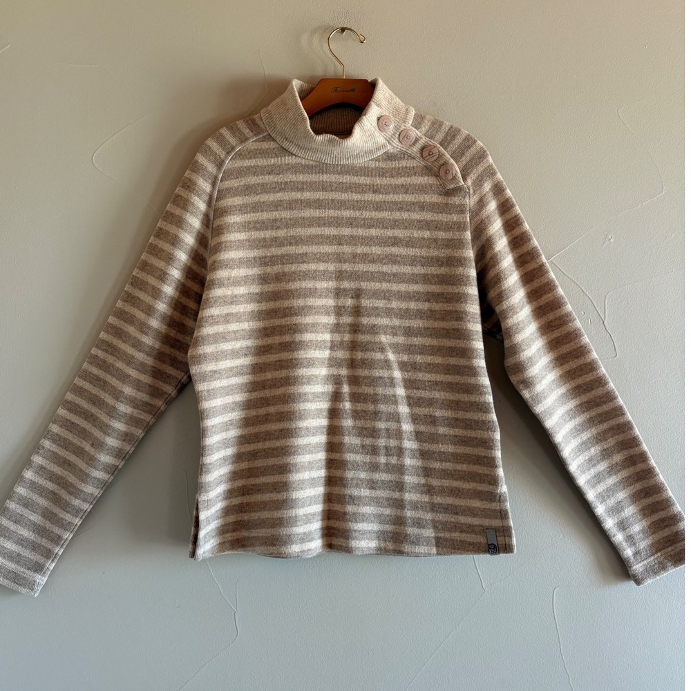 Smartwool Striped Cowl Turtleneck Sweater in Beige and Cream